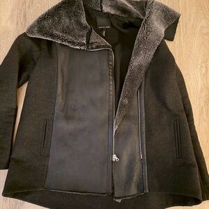 Marissa Webb Black Leather Jacket with Faux Fur Collar